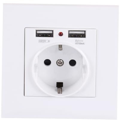QUMIIRITY Conector de Corriente Alemán de 16 USB Placa de Pared Ignífuga Doble USB Montaje Compatible con Casa 1