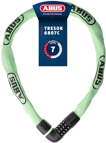 ABUS Chain Lock Tresor 6807C, Length 110 cm, Green | Bike lock with comfortable locking mechanism, 7 mm square chain, 4-digit code, pick protection