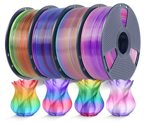 SUNLU 4KG PLA Transparent Rainbow Filament 1.75mm, Filament Regenbogen PLA | Regenbogen Mehrfarbiger Farbverlauf 3D Drucker Filament Rainbow, Sauber Gewickelt, 4 Rollen Transparent Regenbogen PLA