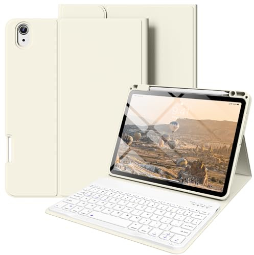 zoyu Keyboard Case for iPad Air 11 Inch (M4/M3/M2) 2026/2025/2024 | For iPad Air 5th/4th Generation 10.9 (2022/2020), Detachable Wireless Keyboard, Smart Cover with Pencil Holder, Cream White