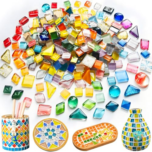 Joycabin 400g Mosaiksteine zum Basteln, Bunte Mosaiksteine Set | Glitzernde Glasstücke, Polygonal Verschiedene Mosaik für DIY Handwerk Heim Deko Fotorahmen Blumentöpfe Spiegel Kunsthandwerk