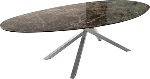 DELIFE Outdoortisch Edge Oval 280x130 cm Keramik Emperador Extra Lucidato Dunkelbraun Kreuzgestell Rechteck Edelstahl