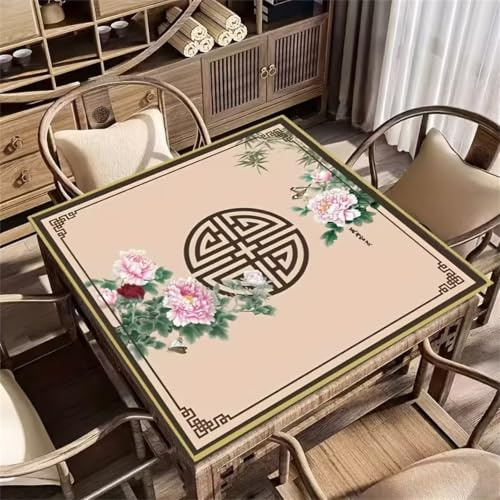 Lukery Tapis Boue de Diatomée Paysage de Style Chinois,Tapis de Jeu de Plateau Silencieux,Nappe Réduction du Bruit Antidérapant,Protège-Table Absorbant pour Dominos et Cartes (Floral,100x100cm)