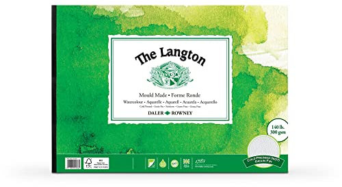 Daler-Rowney The Langton Aquarellpapierblock, kaltgepresst, 300 gsm, A4, einseitig geklebt, 12 naturweiße Blätter, ideal für professionelle Künstler und Studenten