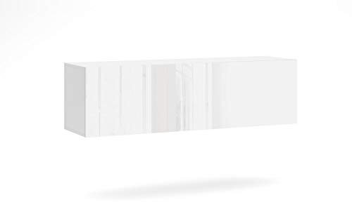 Vivaldi Vivo (VI-3) Meuble TV Armoire Tele Flottante | 40 x 140 x 38 cm | en Panneau Stratifié 16 mm | Dos HDF | Éclairage LED | Idéal pour Le Salon, la Salle à Manger | Blanc Mat et Blanc Brillant