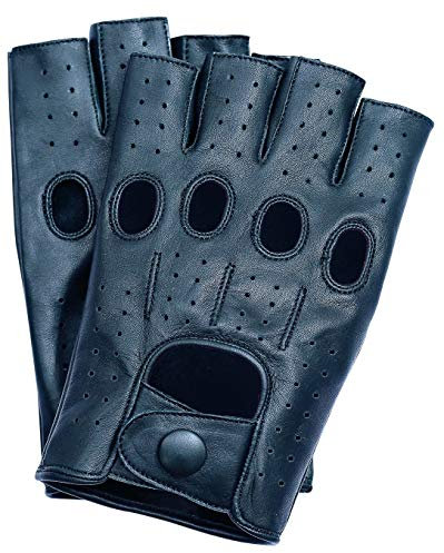 Riparo Herren Fingerless Half Finger Fahren Fitness Motorrad Radfahren Ungefütterte Lederhandschuhe (M, Schwarz)
