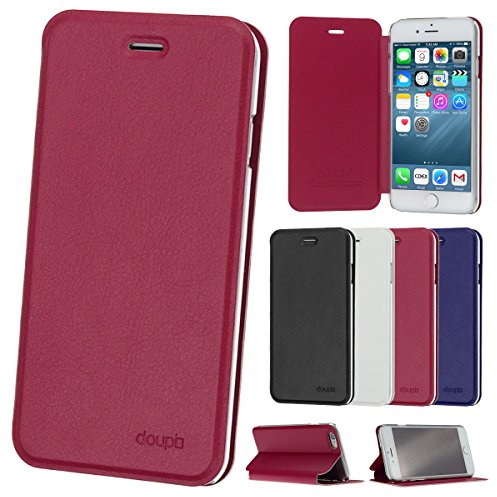 doupi Flip Case für iPhone 6 Plus / 6S Plus (5,5 Zoll), Deluxe Schutz Hülle mit Magnetischem Verschluss Cover Klappbar Book Style Handyhülle Aufstellbar Ständer, rot