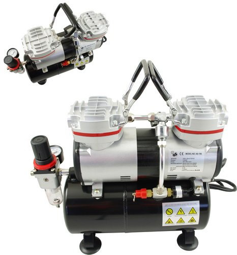 IPOTOOLS Airbrush Kompressor AS-196 Doppelzylinder Kolbenkompressor, ölfrei