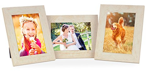 Bilderrahmen 10x15 cm Holz Weiß, 3er Set Echtholz-Rahmen rustikal, Strandhaus, Made in Germany, Echtglas, zum Aufhängen & Aufstellen, extra Zubehör - Treibholzlook mit einem Hauch Küstenflair
