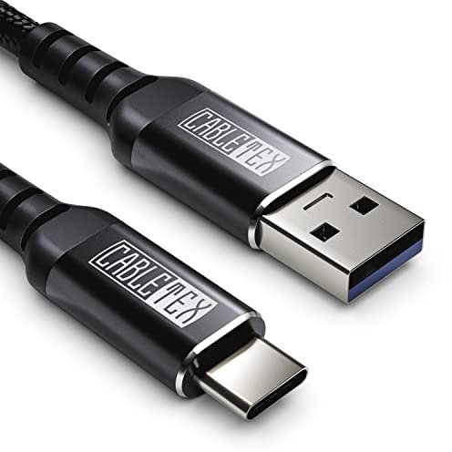 CABLETEX USB C cable USB 3.0 type A 1m power and data cord nylon braid for USB 3.1 laptops and smartphones Nexus 5X, 6P, OnePlus 2, OP 3, HTC 10, MacBook Pro - BLACK
