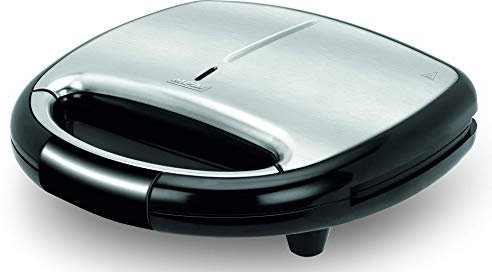MPM MOP-26M Sandwich Panini Maker Elettrico per 2 Sandwichs, 4 a Forma di Triangolo, Piastre Antiaderenti, Temperatura Automatica, Compatto, Finitura, 750W, Acciaio Inox. / Nero
