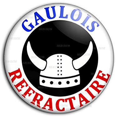 Badge 38mm Gaulois Refractaire Casque Blanc - Humour France Bleu Blanc Rouge Contestation Soutien Gilets Pins Bouton Epinglette