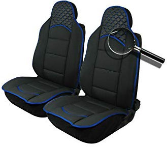 2x Sitzauflage Sitzkissen Sitzmatten Rückenkissen Blau Naht Schwarz Stoff + Kunstleder PKW