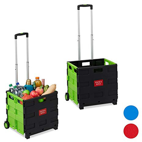 2 x Einkaufstrolley klappbar im Set, Teleskop-Griff, 2 Gummi Rollen, bis 35 kg, Shopping Trolley, Aluminium, ABS, grün
