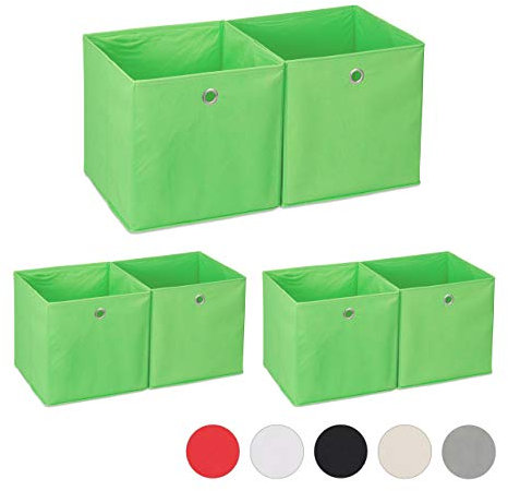 6 x Aufbewahrungsbox Stoff, quadratisch, Aufbewahrung für Regal, Stoffbox in Würfelform, HxBxT: 30 x 30 x 30 cm, grün