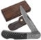 YOUSUNLONG Coltello Tascabile 175 mm - Lama in Acciaio Giapponese Damasco - Coltello Pieghevole Adatto al Campeggio e alla Caccia - Manico in Corno di Bufalo Naturale con Fodero in Pelle