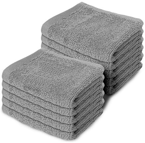 Makooz 10 Pc Face Flannels Pack - 500 GSM 100% Egyptian Cotton Towel Set - Quick Dry and Absorbent Wash Cloth - Easy Drying Kitchen and Bath Flannel for Home Spa and Professional Use (Grey 30x30CM)