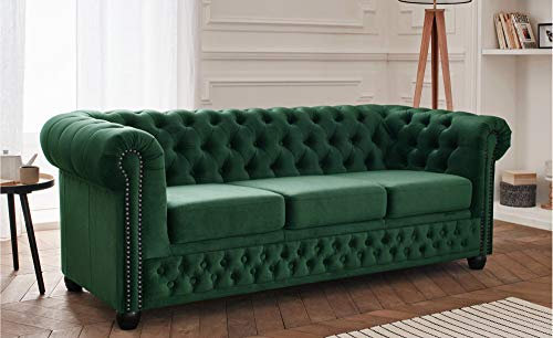 Lisa Design William - Chesterfield Sofa - 3-Sitzer - aus Samt Grün