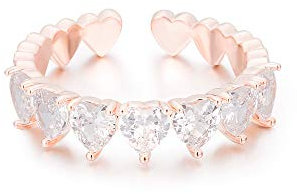 PJ Anello da donna con zircone a forma di cuore, regolabile, lucido, ipoallergenico, in rame, forte e durevole, regalo per le vacanze delle ragazze, San Valentino, regalo d'amore, Cristallo
