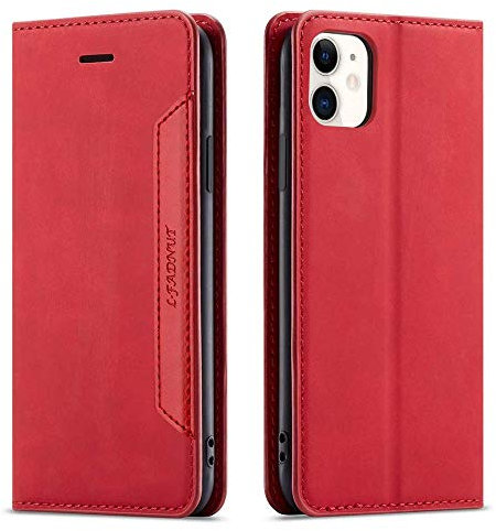 L-FADNUT for iPhone 12 Pro Max Case Wallet with Card Holder Girls Flip Case Leather Magnetic Shockproof Silicone Men Women Phone Case for iPhone 12 Pro Max Red