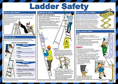 Safety First Aid Ladder Safety Poster, A2 | 60cm x 43cm, Laminated