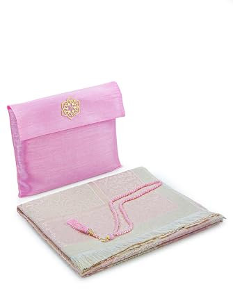 ihvan online Tapis de prière Musulman et Perles avec Un Sac élégant en Tissu Slub | Janamaz | Sajadah | Soft Islamic Prayer Tapis | Cadeaux islamiques | Tapis de prière, Tissu en Taffeta, Rose
