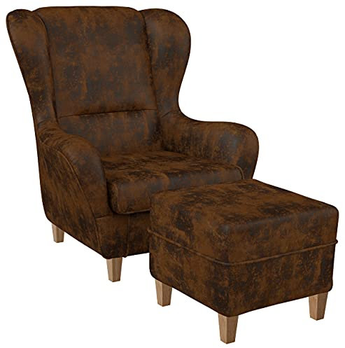 Supellex Ohrensessel »Sofia«, Design Kunstleder Vintage, braun, hell, (Design-Nr.: 5158), wahlweise mit Hocker (inkl. Hocker)