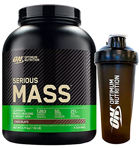 Optimum Nutrition Serious Mass Gainer Proteine Whey in Polvere per Aumentare la Massa Muscolare con Creatina Glutammina e Vitamine Cioccolato 2,73kg 8 Porzioni + SHAKER