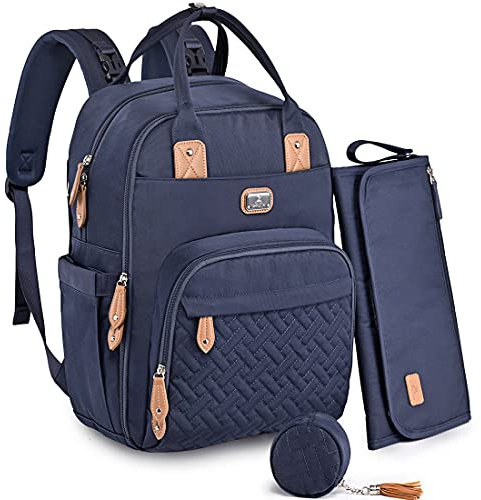 Dikaslon Wickeltasche Rucksack – Großer Wickelrucksack mit viel Stauraum, Wickeltasche groß mit Schnullerhalter, Wickelauflage & Kinderwagengurten – für Mama & Papa (Marineblau, Einheitsgröße)