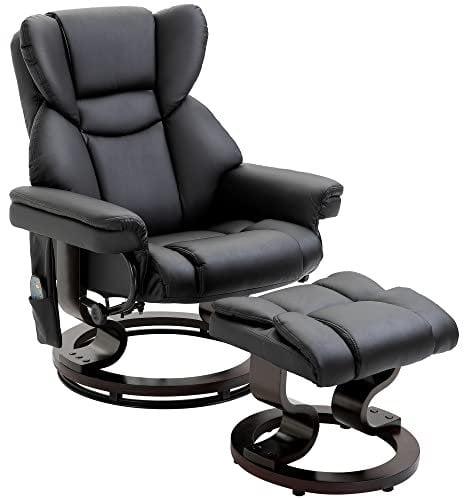 HOMCOM Relaxsessel mit Fußhocker, Elektrischer Fernsehsessel mit Liegefunktion, Drehbarer Massagesessel mit Fernbedienung, Seitentasche, für Wohnzimmer, Kunstleder, Schwarz