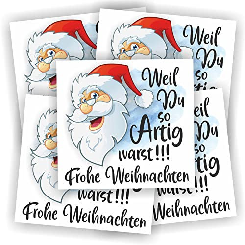 Play-Too 5 Aufkleber Etikett Flasche Sektflasche Weinflasche Bierflasche Weil du so artig warst Frohe Weihnachten, ca. 10 x 9,5 cm
