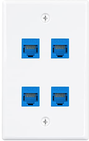 Iwillink Keystone Plaque murale de prise Ethernet à 4 ports, prise murale Keystone avec coupleur RJ45 Keystone, prise murale Ethernet femelle vers femelle Cat6, bleu