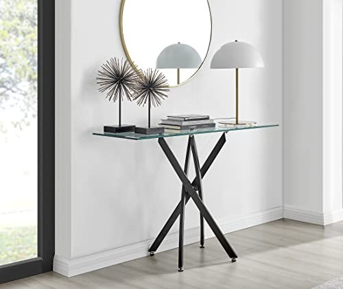 Furniturebox UK Console Table - Leonardo Rectangular Matte Black and Clear Tempered Glass Industrial Entrance Hallway Living Room Console Table