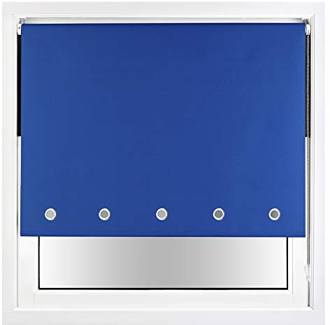 FURNISHED Blackout Roller Blind with Round Eyelets & Metal Fittings Trimmable - Blue, 140W x 165H cm