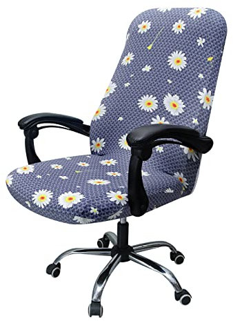 Highdi Bezug Für Bürostuhl Sitzfläche Blumen Drucken Bürostuhl Bezug Bürostuhlabdeckung mit Reißverschluss Stuhlhussen für Drehstuhl Computer Stuhl Armlehnen Stuhl (Weißes Gänseblümchen,L)
