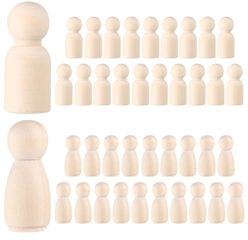 jojofuny 40pcs Wooden Peg Doll 35mm Unfinished Wood Figures for DIY Craft Art Projects, Peg People, Wooden Figures for Painting Game
