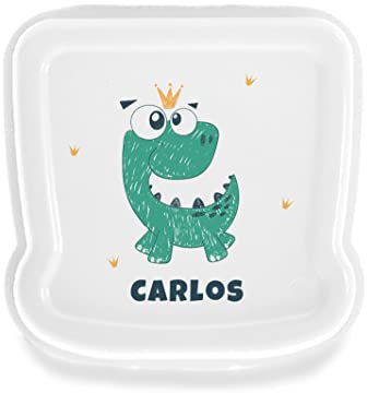 SAQUITOMAGICO Sandwichera/Fiambrera Personalizada con Nombre y/o Texto Opcional.Diferentes diseños a Elegir (DINOSAURIO)