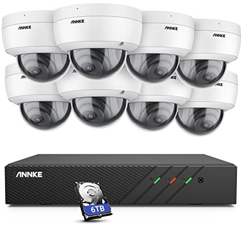 ANNKE 5MP PoE Überwachungskamera Set Außen, Videoüberwachung Kamera, 8 Kanäle 6MP NVR und 8X 5MP IP Kamera mit Audio, IP67 wasserdicht, 30m Nachtsicht EXIR 2.0, Bewegungserkennung, 6TB HDD