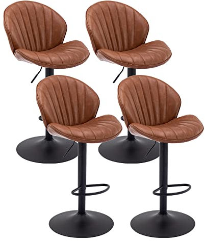 chairus 4er Set Drehbarer Barhocker aus PU Leder Hohe Hocker Höhenverstellbar Barstuhl Ohne Arme Küchenstühle mit Fußstütze (Braun(PU-Leder)-4)