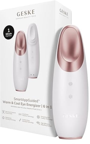 GESKE Warm & Cool Eye Energizer | 6 in 1 | Heated eye massager | SmartAppGuided™ | Combat dark circles & under-eye bags | Refresh droopy eyelids | Anti-stress | Sonic massaging