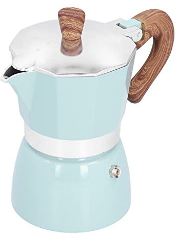 Cafetera Moka 3 Tazas, clásica cafetera italiana de aluminio, cafetera de encimera portátil con mango anti quemaduras, para cocina, camping, oficina (azul)