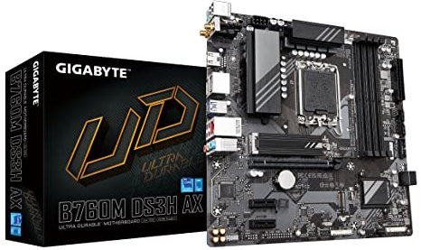 GIGABYTE B760M DS3H AX (LGA 1700/ Intel/ B760/ M-ATX/DDR5/2* M.2/PCIe 4.0/USB 3.2 Gen 2 Type-C/WiFi 6E/2.5GbE LAN/Q-Flash Plus/PCIe EZ-Latch/Scheda madre)