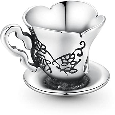 GNOCE Teacup Charm Bead 925 Sterling Silver Bead Charms for Pandora Bracelets Coffee Cup Bead Charms for Snake Chain Charms Bracelet Women Jewellery Birthday Gifts