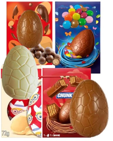 Easter Eggs Bundle (Pack of 4) - Chocolate Easter Eggs 2025 - Kids Men Women Family Easter Egg Hunt - Milk Chocolate - White chocolate