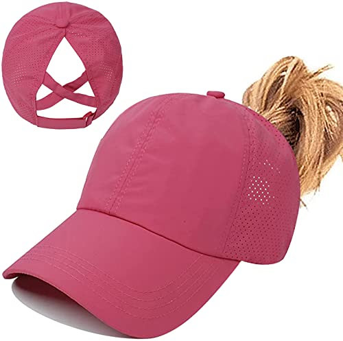 Enwokran Baseball Cap Damen Mesh Schnell Trocknende Pferdeschwanz Baseballkappe, Sonnenschutz Laufkappe Basecap Hut Einstellbar Ponytail Baseballmütze UV Sonnenhut Sonnenschutz Hüte (Rosa)