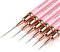 Striping Nail Art Brushes,6pcs Super Fine Striper Brush Set for Long Lines,Thin Details,Fine Drawing,Delicate Coloring,Elongated Lines,Pink Metal Handle Nail Brushes-Sizes 5/7/9/11/15/25mm