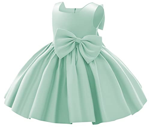 IMEKIS Vestito da Ragazza di Fiori Principessa Raso Bowknot Tutu Matrimonio Compleanno Festa Battesimo Abito Bambina Abito da Ballo Formale da Spettacolo Verde Chiaro 18-24 Mesi
