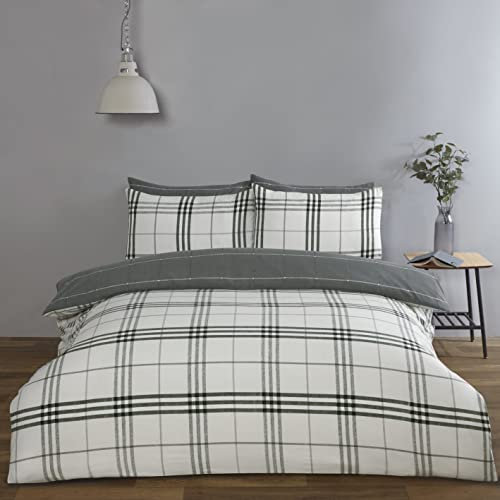 Rapport Home Harris Check - Set copripiumino reversibile in microfibra, per letto king size, 180 fili, colore: grigio