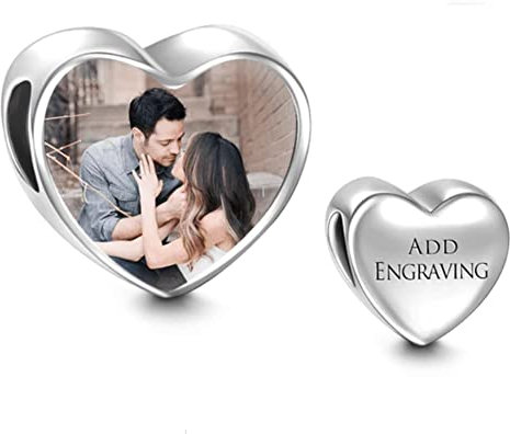 SOUFEEL Damen Foto Charm Bead mit Gravur Wunschtext Personalisiert für Armband Herz Charm Bead 925 Sterling Silber Geschenk für Mama Freundin
