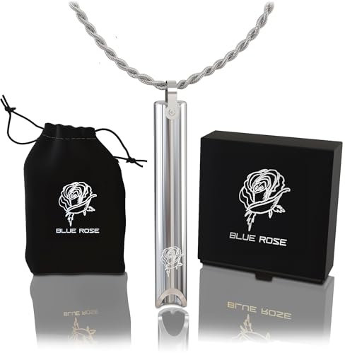 blue rose Breathing Necklace Anxiety Relief for Adults, Necklace Gift for Women, Anxiety Breathing (Silver)